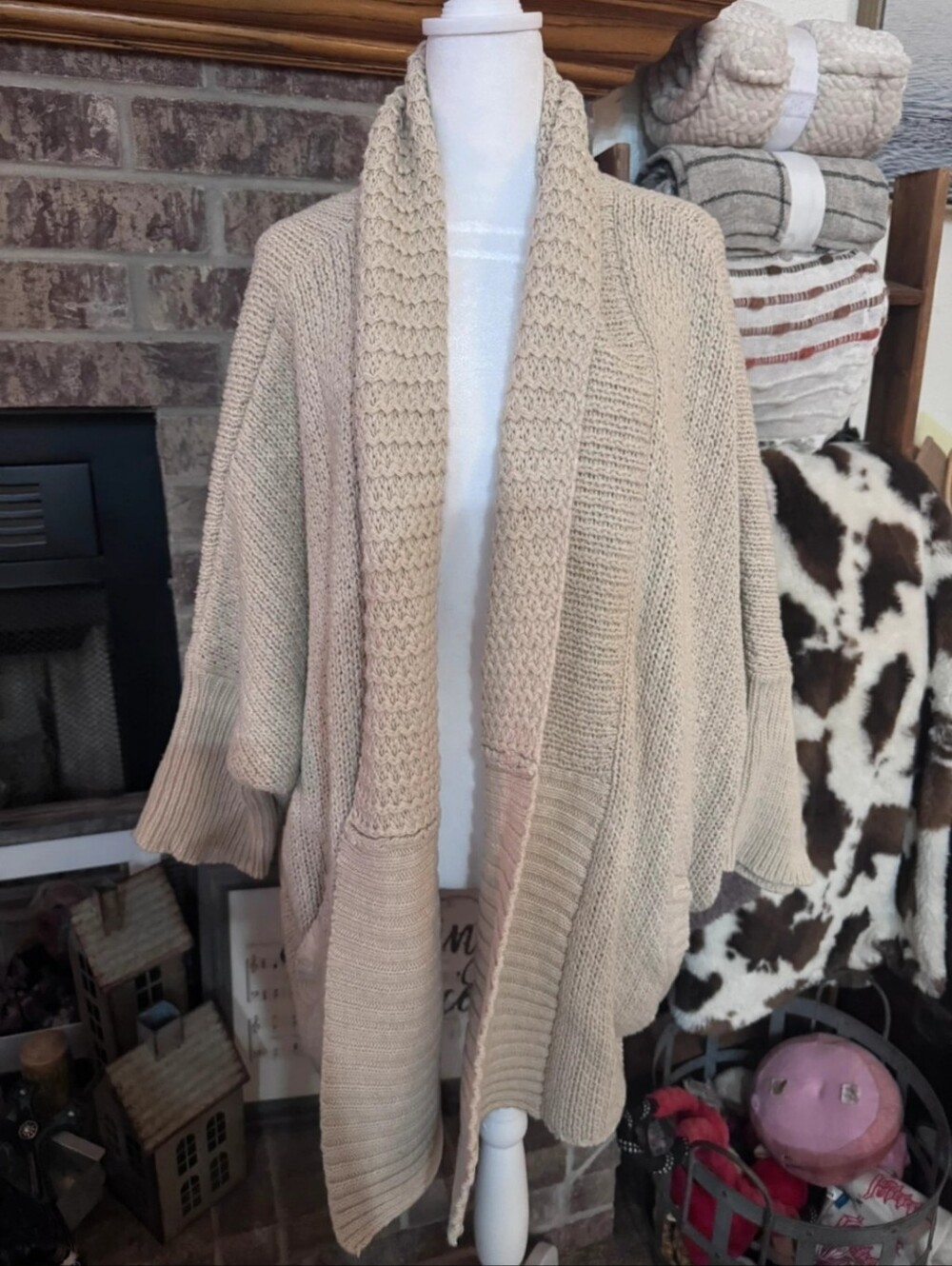 POL Cozy Open-Front Cream Knit Sweater Cardigan